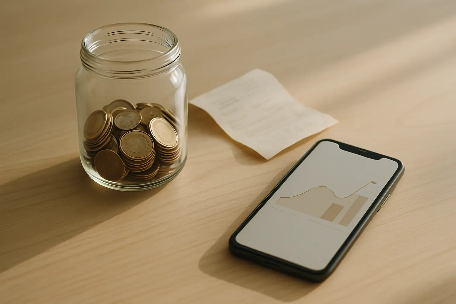 Coins, receipt and a smartphone — pricing transparency illustration